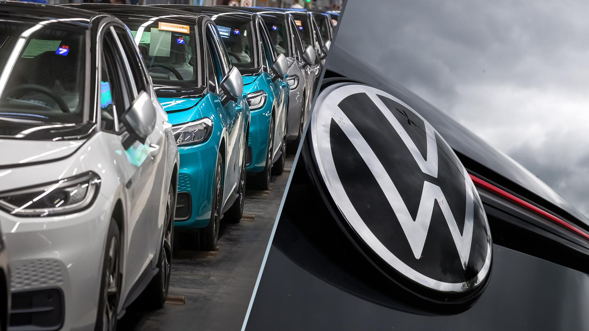 VW Auto, Werk im Hintergrund 