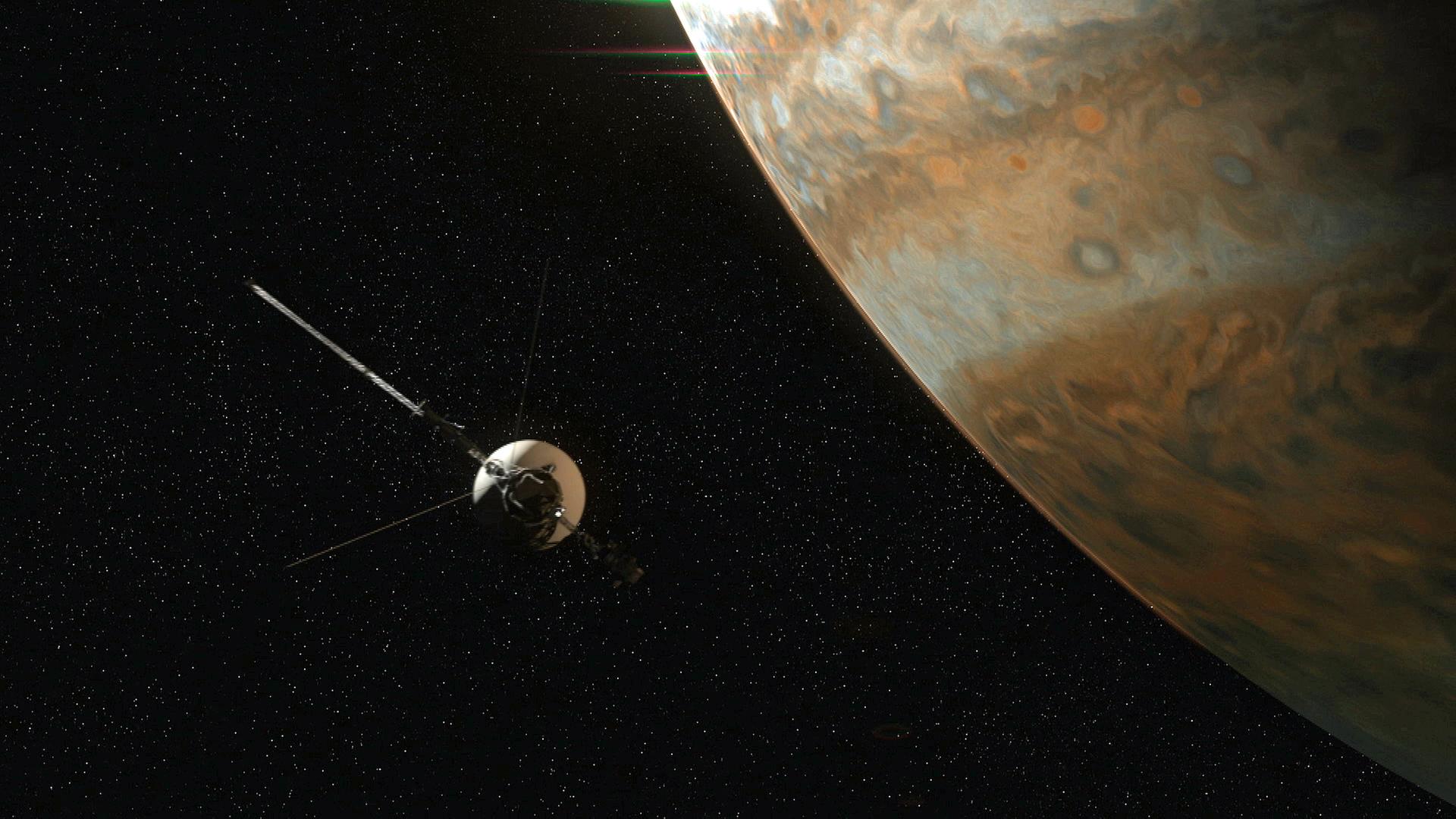 Raumsonde Voyager 2 fliegt an Jupiter vorbei (Trickaufnahme)