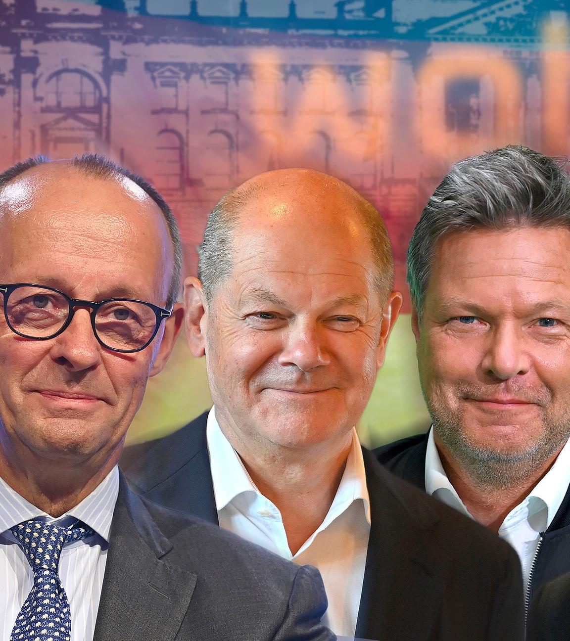 Friedrich Merz, Olaf Scholz, Robert Habeck, Alice Weidel, Sarah Wagenknecht (v.l.n.r.)