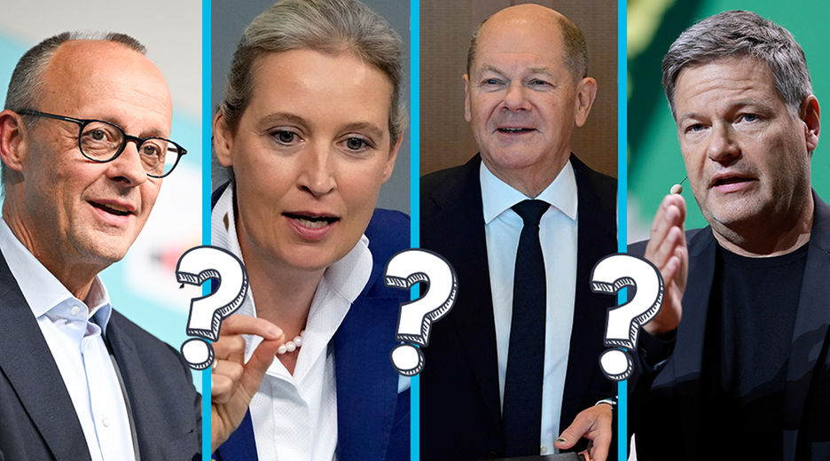 Weidel, Merz, Scholz und Habeck