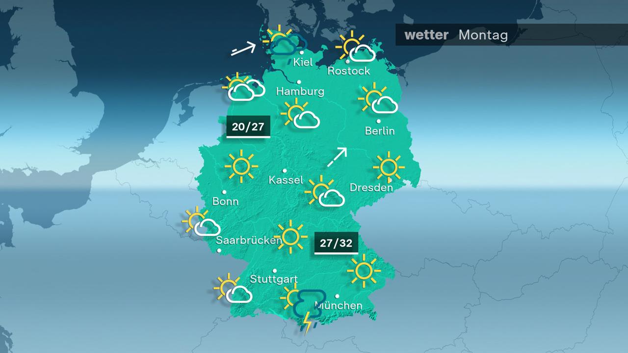 Wetterkarte von Deutschland für den 15. Juli 2024.