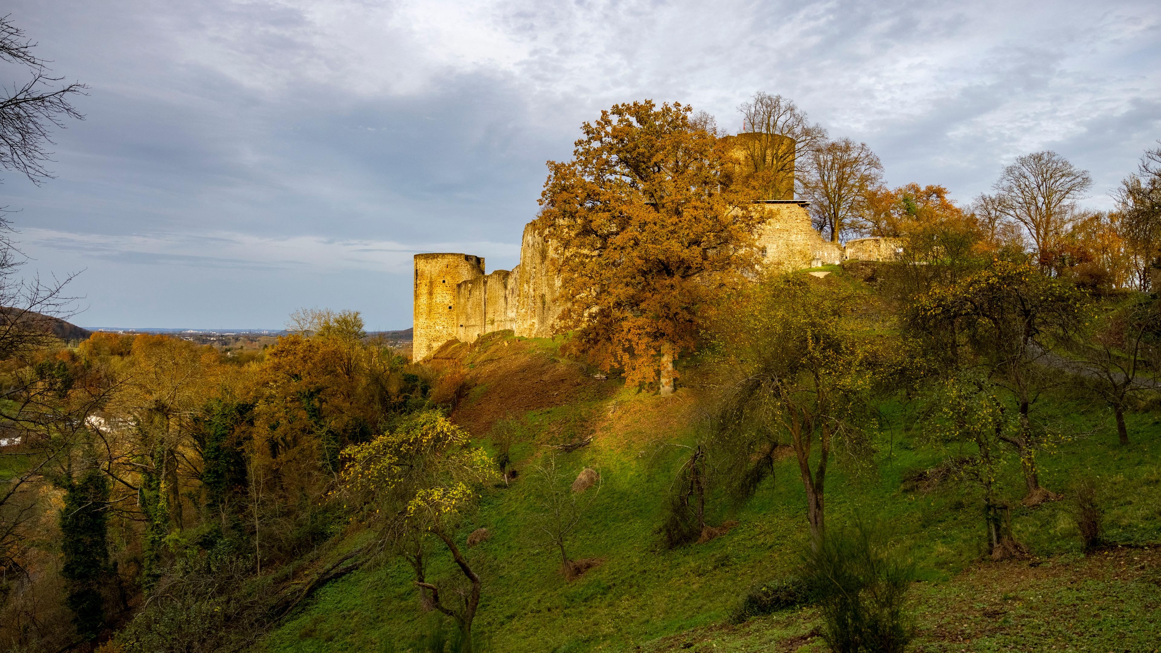 Nordrhein-Westfalen, Blankenberg: Blick auf die Ruine der Burg Blankenberg oberhalb der Siegschleife.