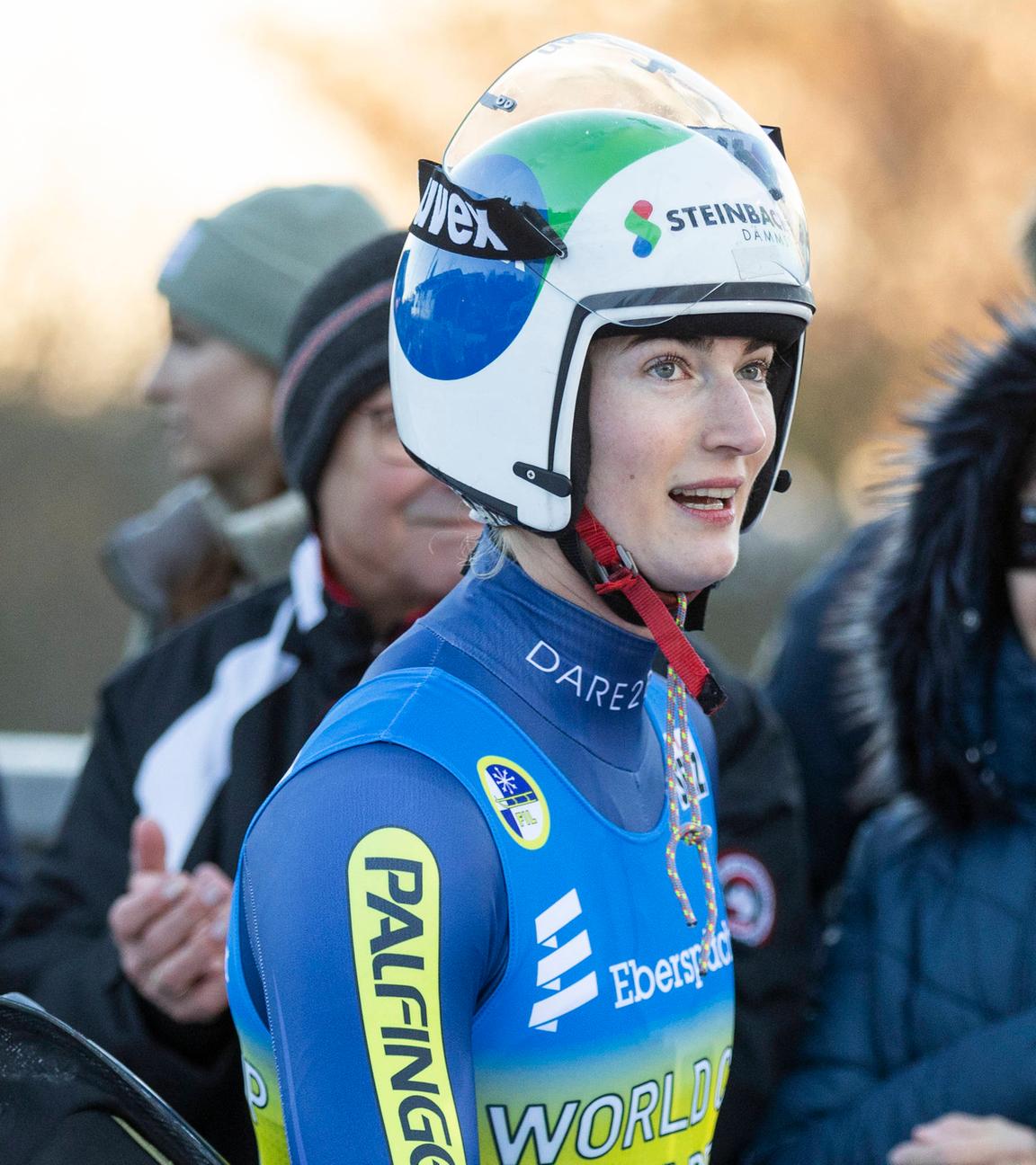 Madeleine Egle aus Österreich nach ihrem Lauf bei dem Rodel-Weltcup.