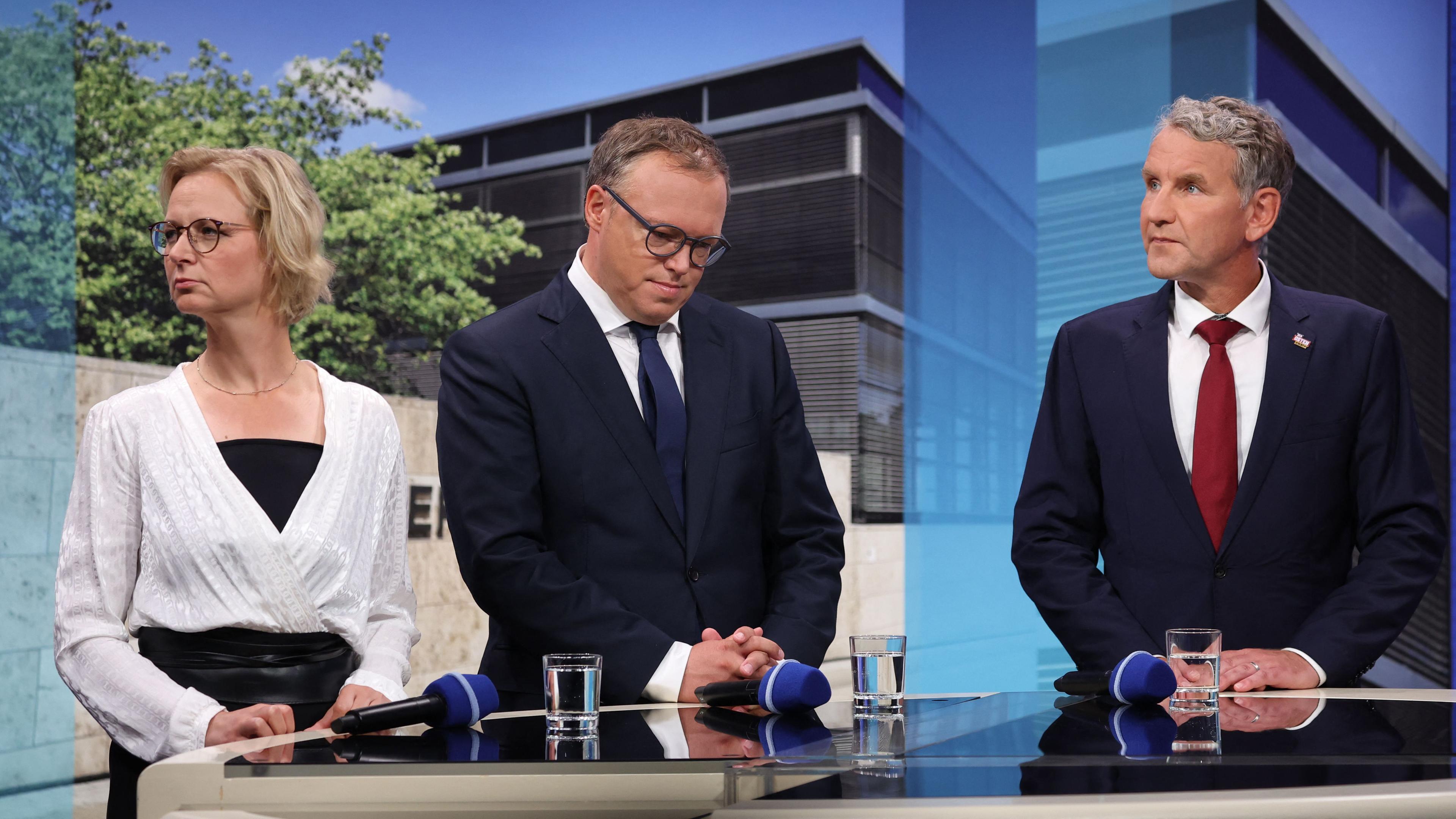 Katja Wolf (BSW), Mario Voigt (CDU) und Björn Höcke (AfD)