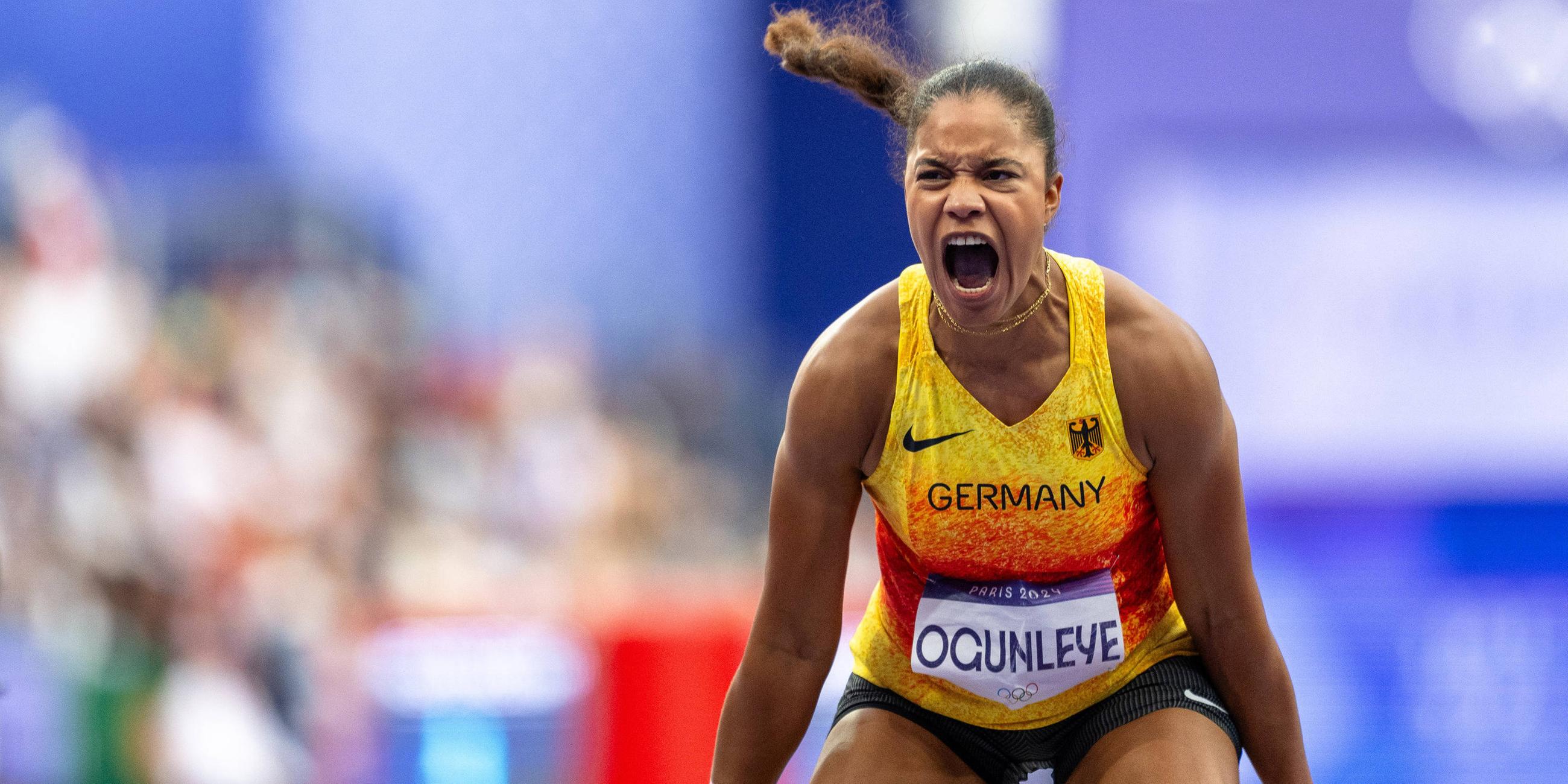 Yemisi Ogunleye aus Deutschland jubelt.