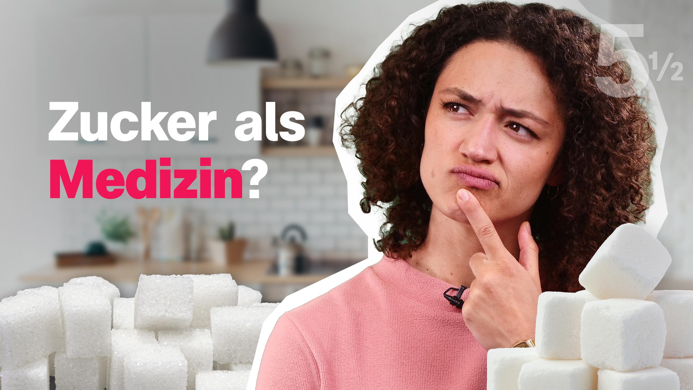 Maral mit Zucker und der Aufschrift "Zucker als Medizin"